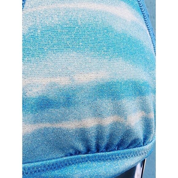 Becca Rebecca Virtue Halter Bikini Swim Top Ice Blue Shimmer Shells Lurex Size L - Picture 9 of 10